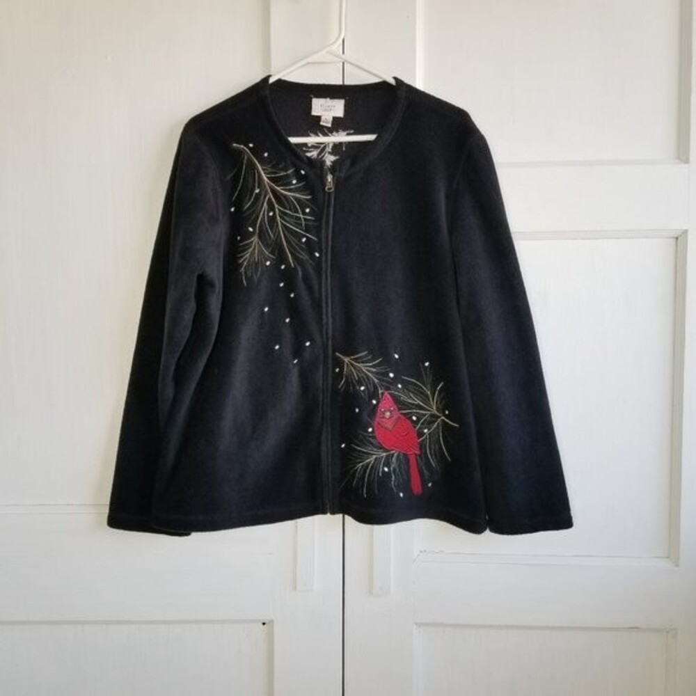 Vintage Baxter & Wells Christmas Fleece Jacket with Redbird Cardinal Embroider L